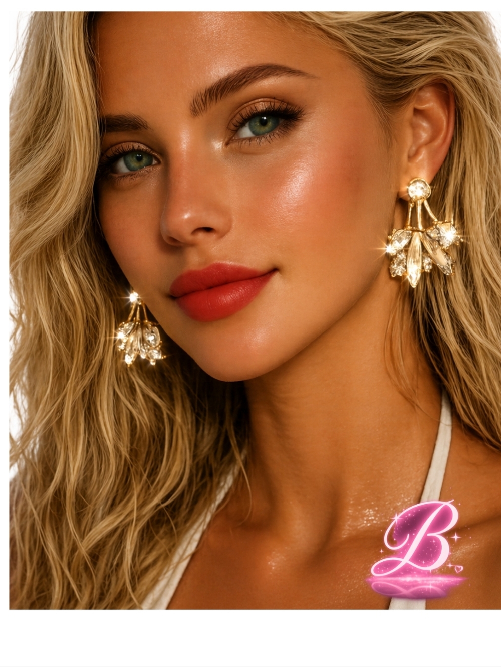 Gold Statement Chandelier Earrings with Rhinestone Marquise Drop - NWOT